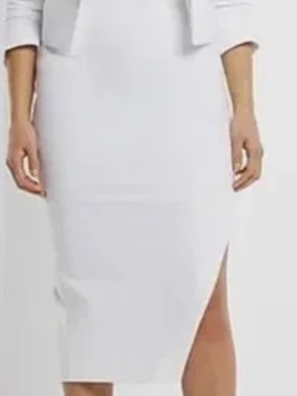 Express White Pencil Midi Skirt with Side Slit Detail